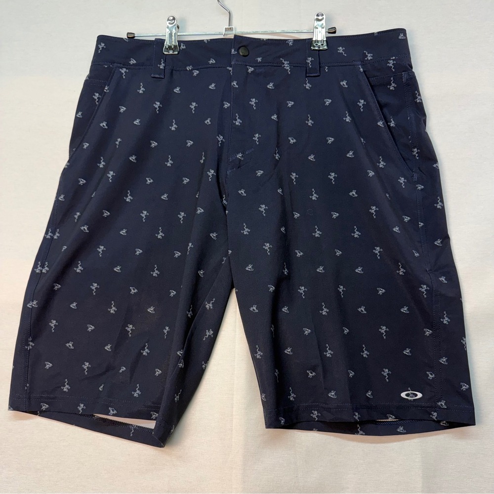 Oakley Mens Navy Blue White Frog Print Golf Performance Shorts Size 34 Regular